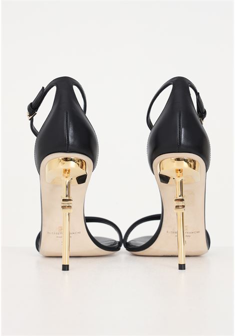 Women's black leather sandals with logo heel ELISABETTA FRANCHI | SA23B41E2110